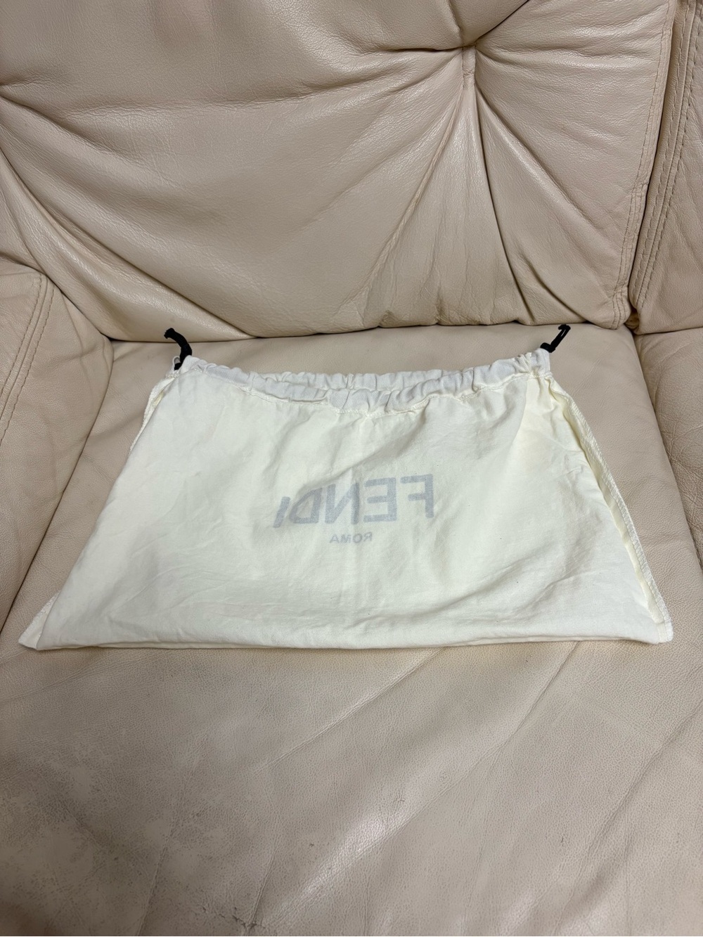 FENDI Cream Small Drawstring Dust Bag 10 x 15 Black Logo - Picture 5 of 8
